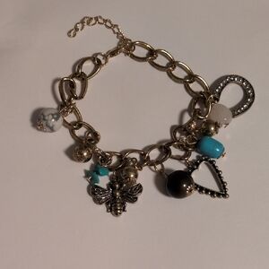 Gold Charm Bracelet with Silver Accents